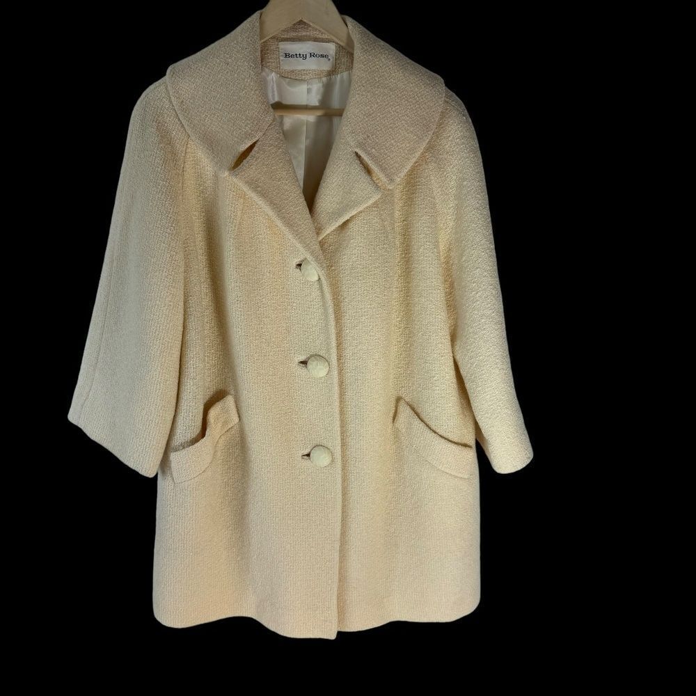 Betty Rose‎ 1960's Vintage Cream Textured Coat Sz XL